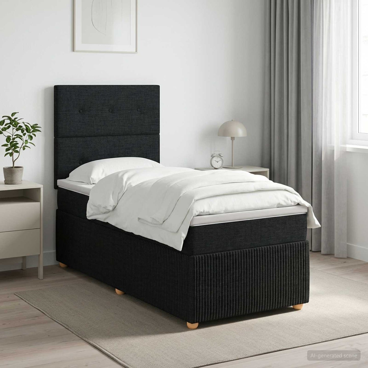 Boxspringbett mit Matratze Schwarz 90 x 190 cm Stoff