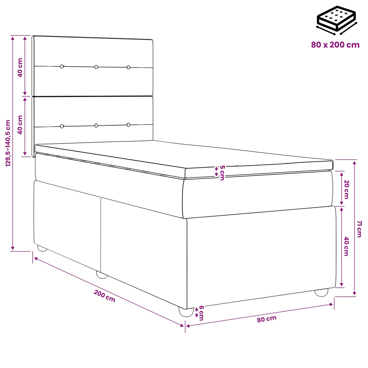 Boxspringbett mit Matratze mit Kopfteil Taupe 80 x 200 cm Stoff