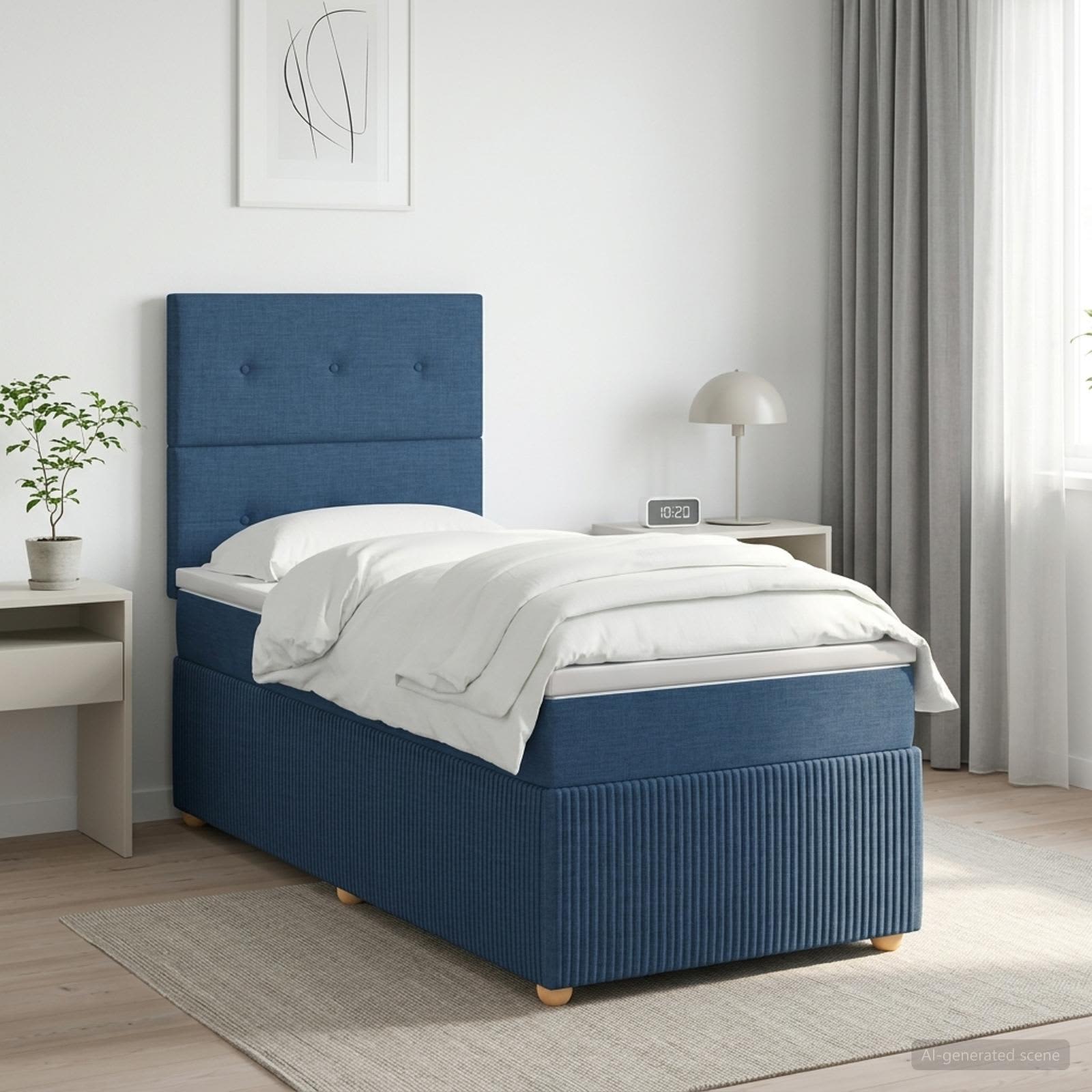 Boxspringbett mit Matratze mit Kopfteil Blau 90 x 200 cm Stoff