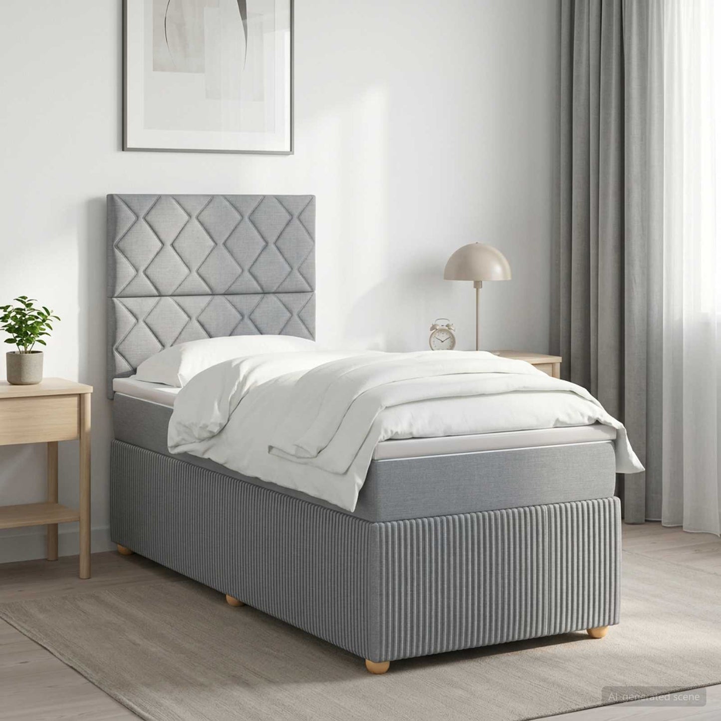 Boxspringbett mit Matratze Hellgrau 90 x 200 cm Stoff