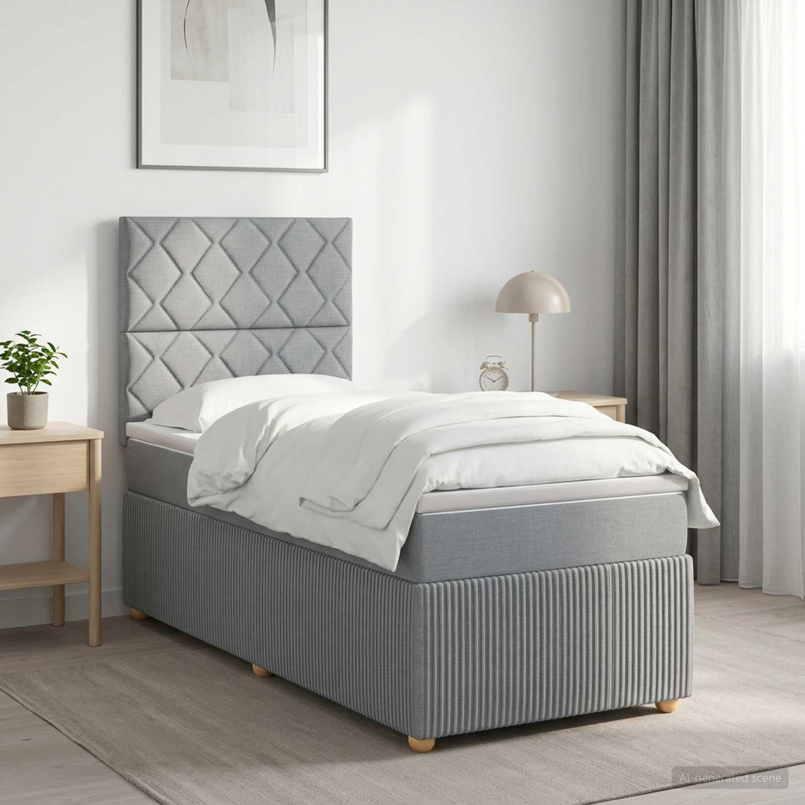 Boxspringbett mit Matratze Hellgrau 90 x 200 cm Stoff