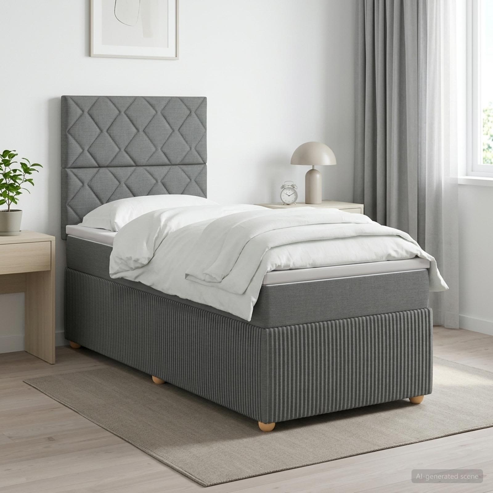 Boxspringbett mit Matratze Dunkelgrau 90 x 190 cm Stoff