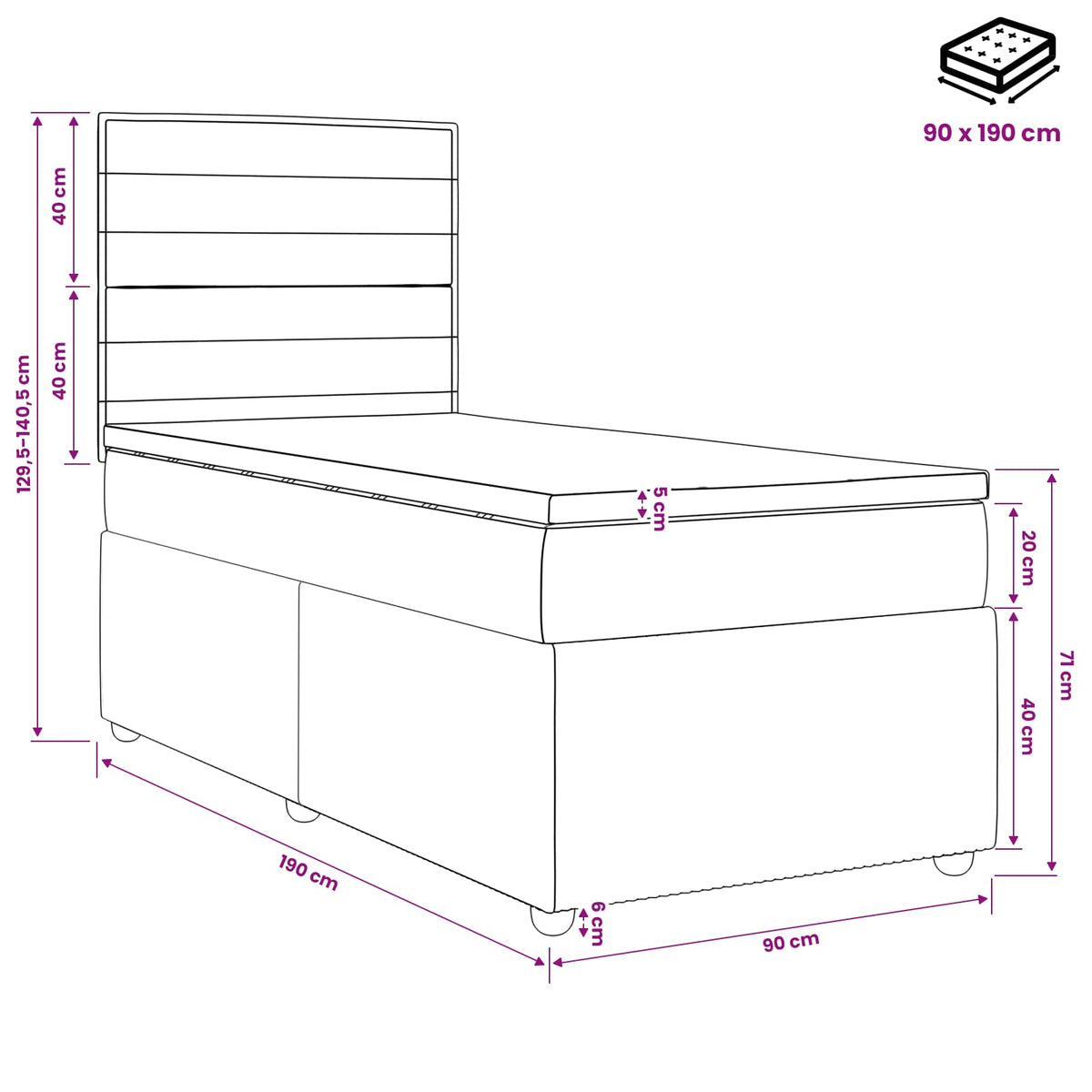 Boxspringbett mit Matratze Hellgrau 90 x 190 cm Stoff