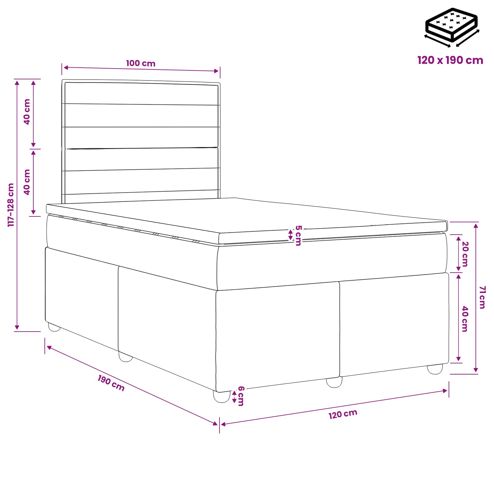 Boxspringbett mit Matratze Dunkelgrau 120 x 190 cm Stoff