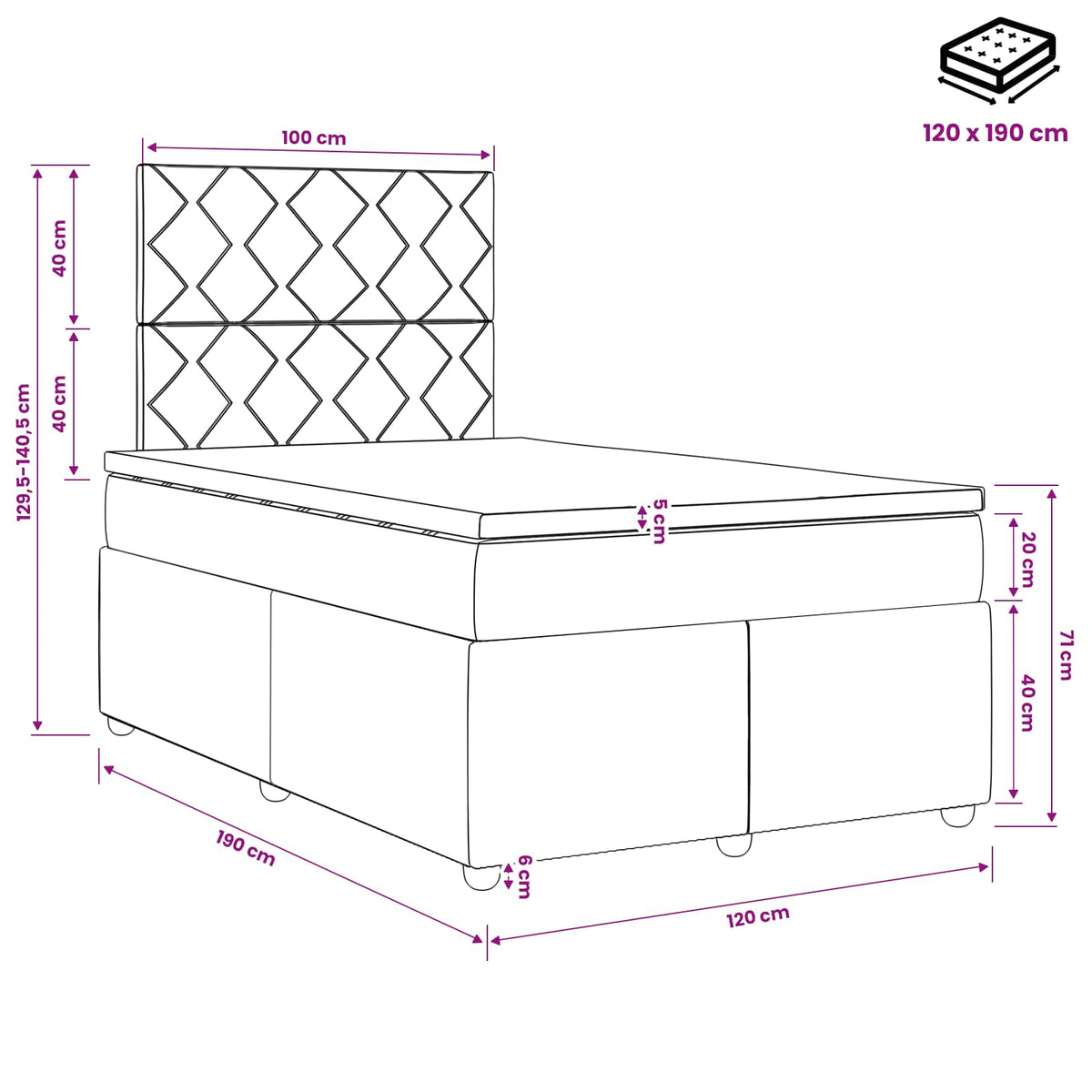 Boxspringbett mit Matratze Schwarz 120 x 190 cm Stoff