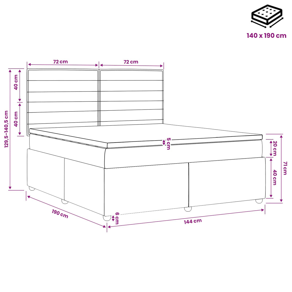 Boxspringbett mit Matratze Taupe 140 x 190 cm Stoff