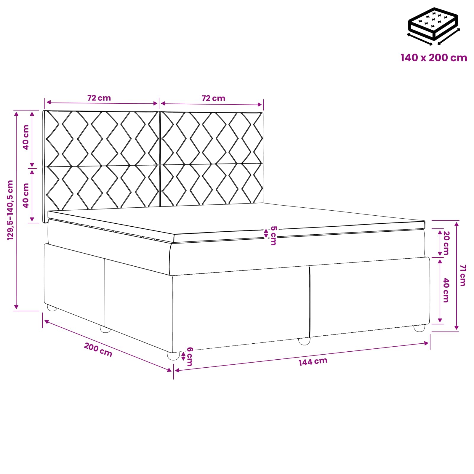 Boxspringbett mit Matratze Dunkelgrau 140 x 200 cm Stoff