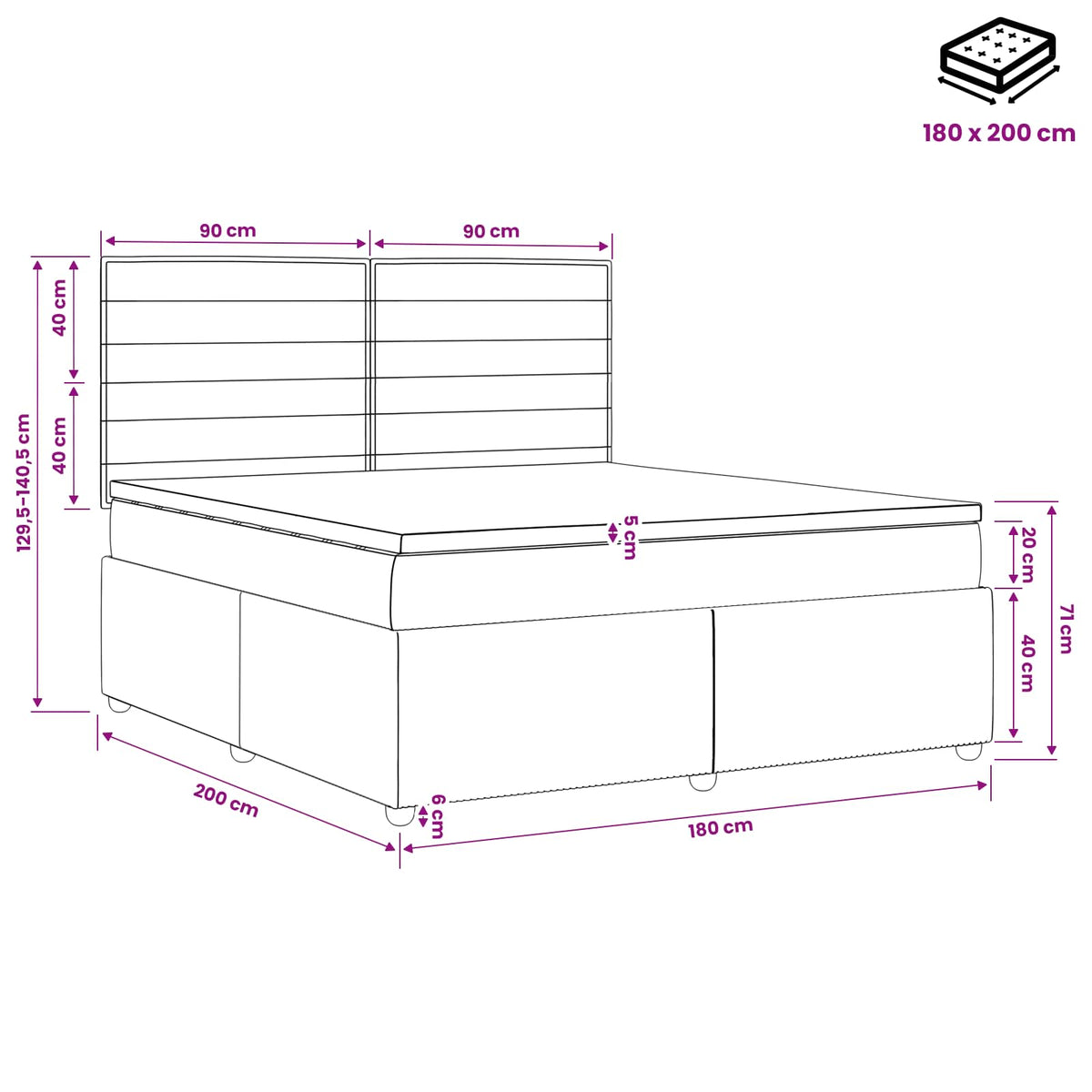 Boxspringbett mit Matratze Hellgrau 180 x 200 cm Stoff
