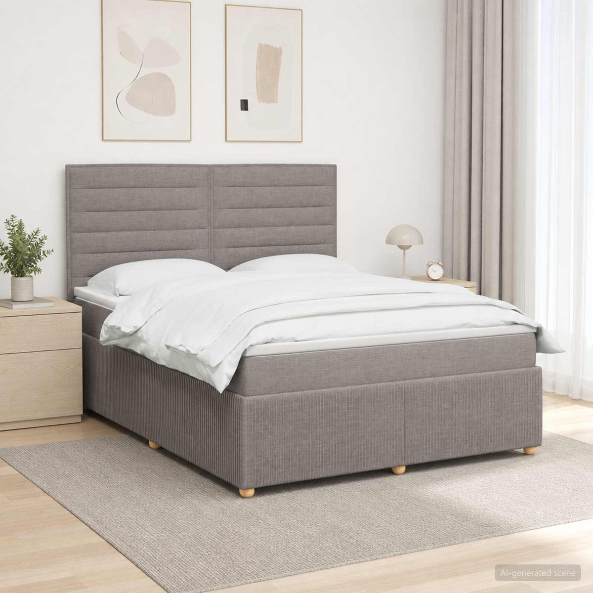 Boxspringbett mit Matratze Taupe 140 x 190 cm Stoff