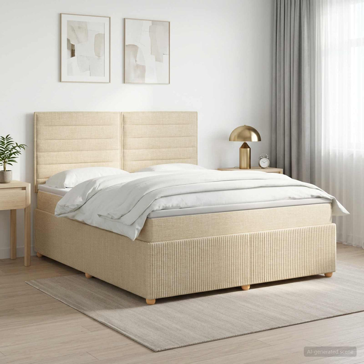 Boxspringbett mit Matratze Creme 140 x 190 cm Stoff