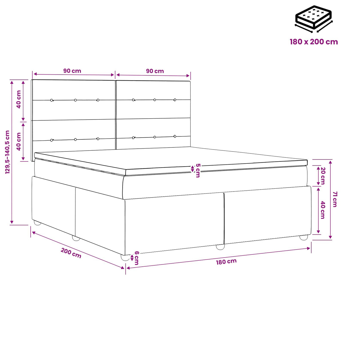 Boxspringbett mit Matratze Hellgrau 180 x 200 cm Stoff