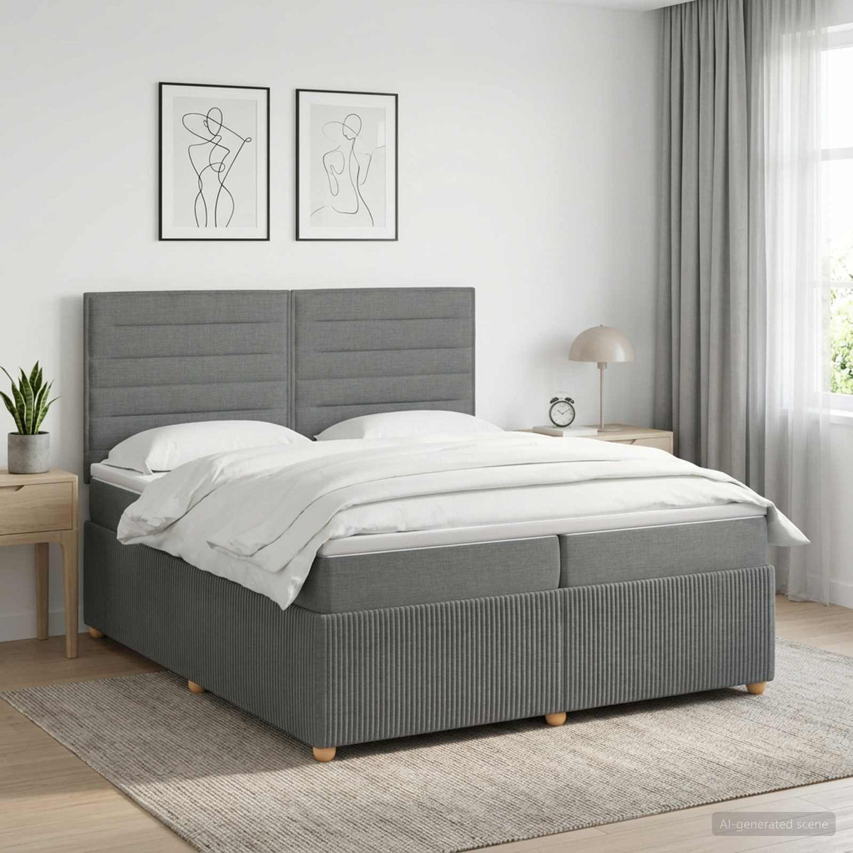 Boxspringbett mit Matratze Dunkelgrau 200 x 200 cm Stoff