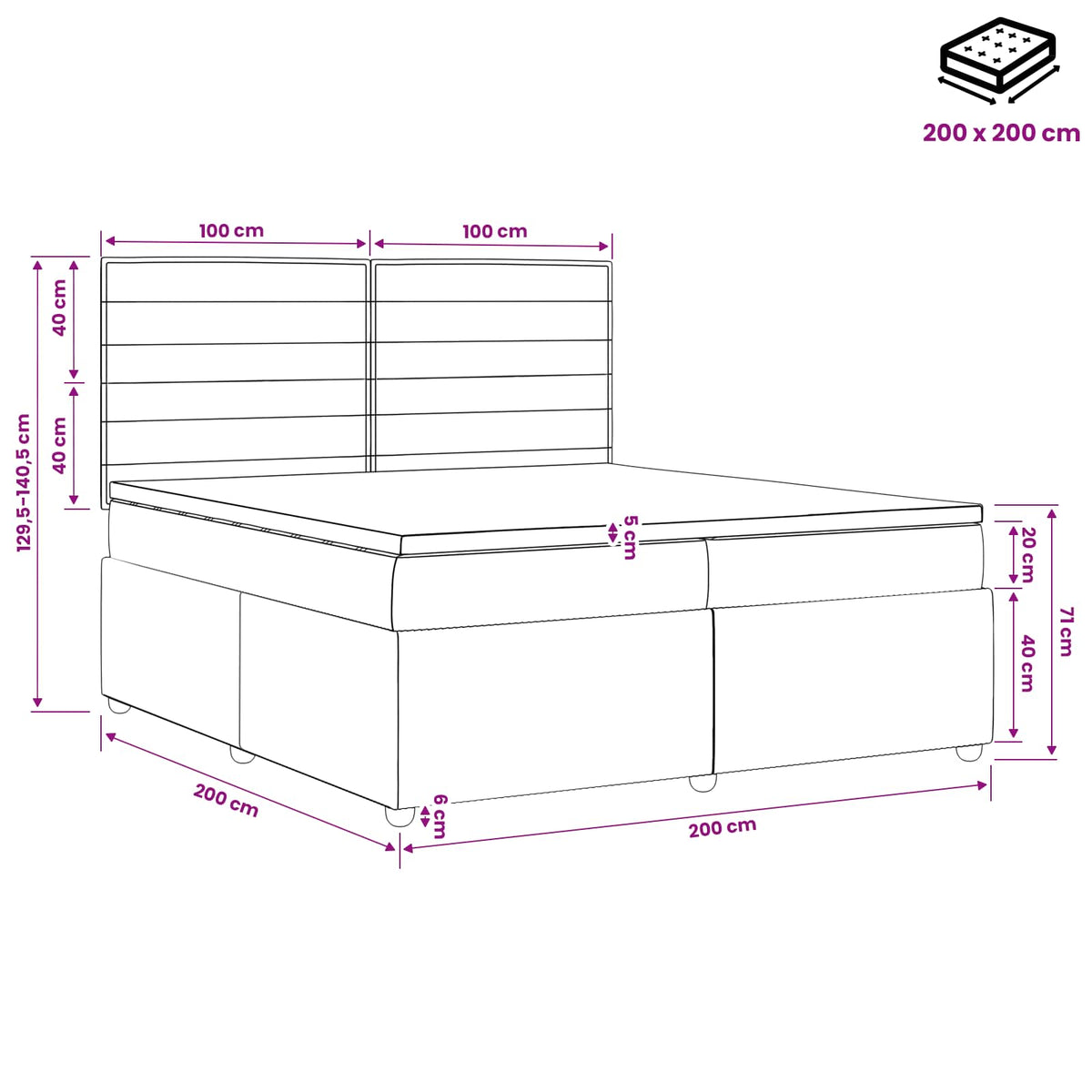 Boxspringbett mit Matratze Dunkelgrau 200 x 200 cm Stoff