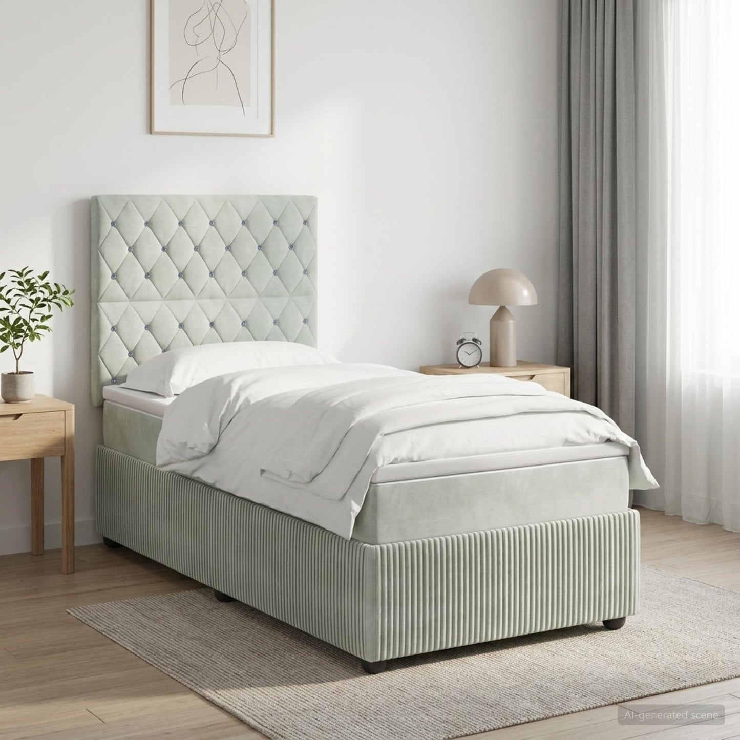 Boxspringbett mit Matratze Hellgrau 100 x 200 cm Samt