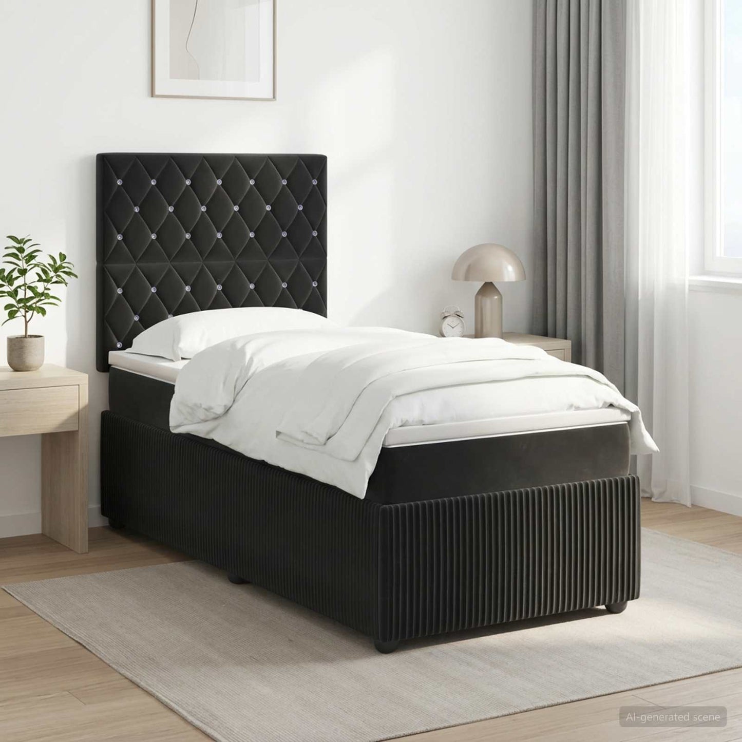 Boxspringbett mit Matratze Schwarz 90 x 200 cm Samt