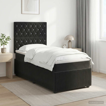 Boxspringbett mit Matratze Schwarz 100 x 200 cm Samt