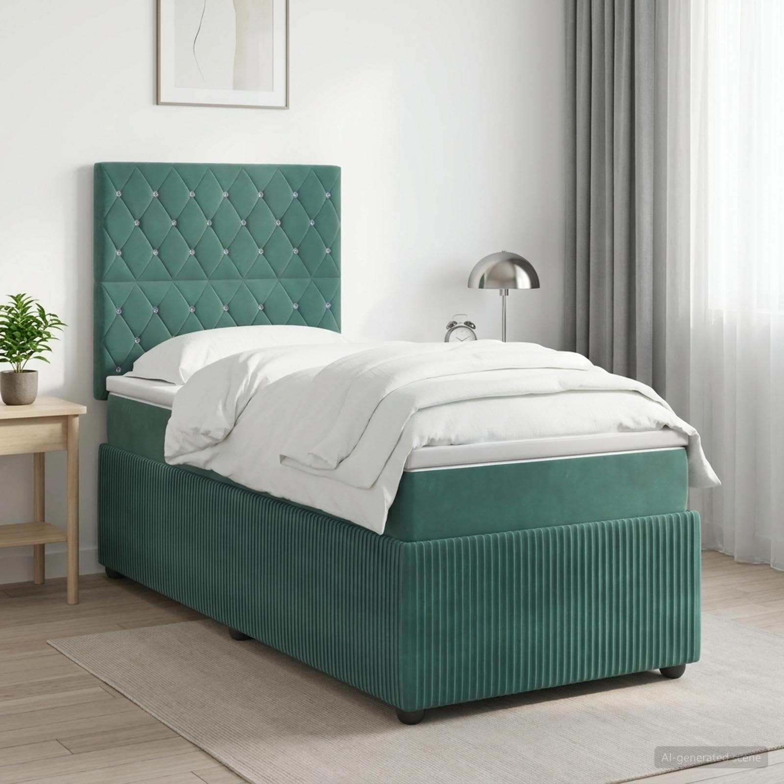 Boxspringbett mit Matratze Dunkelgrün 100 x 200 cm Samt
