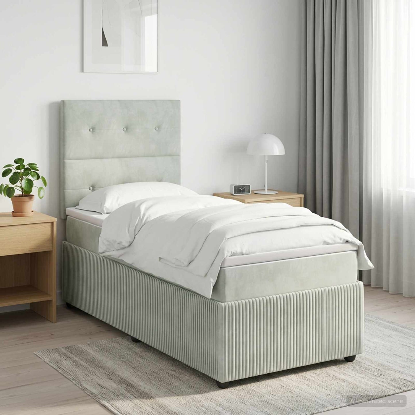 Boxspringbett mit Matratze Hellgrau 100 x 200 cm Samt