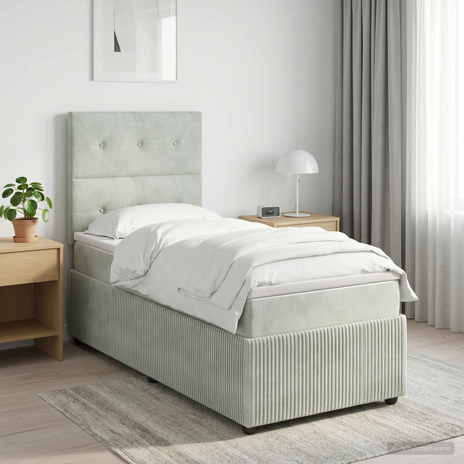 Boxspringbett mit Matratze Hellgrau 100 x 200 cm Samt