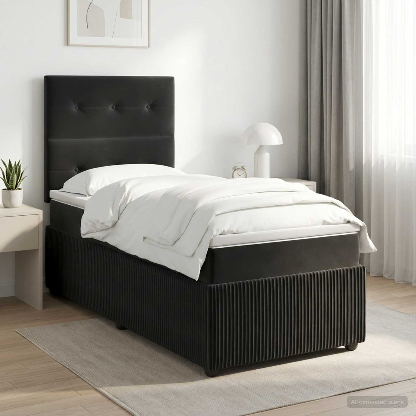 Boxspringbett mit Matratze Schwarz 100 x 200 cm Samt
