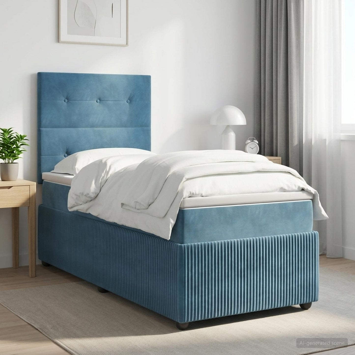 Boxspringbett mit Matratze mit Kopfteil Blau 90 x 200 cm Samt