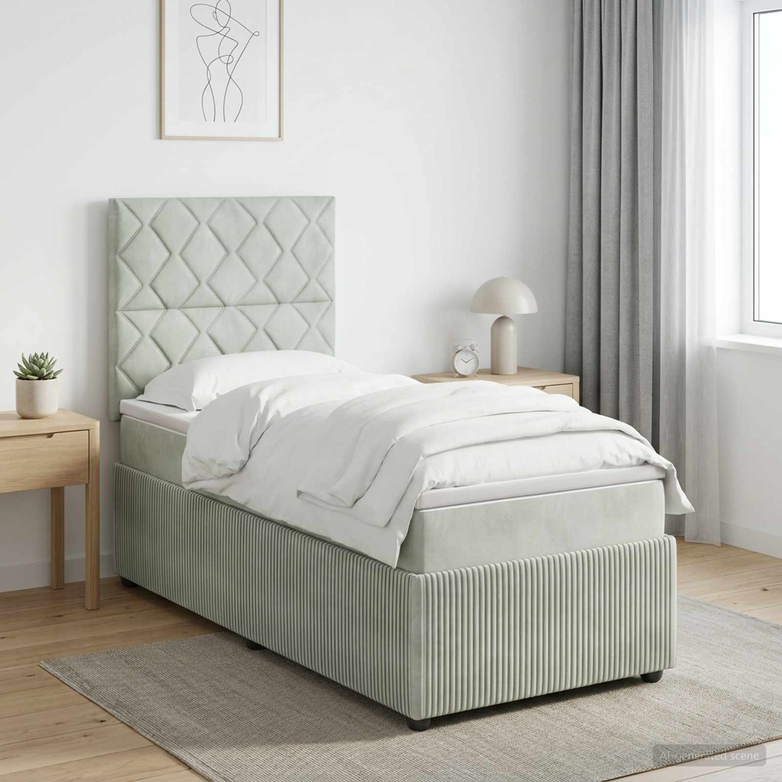 Boxspringbett mit Matratze Hellgrau 100 x 200 cm Samt