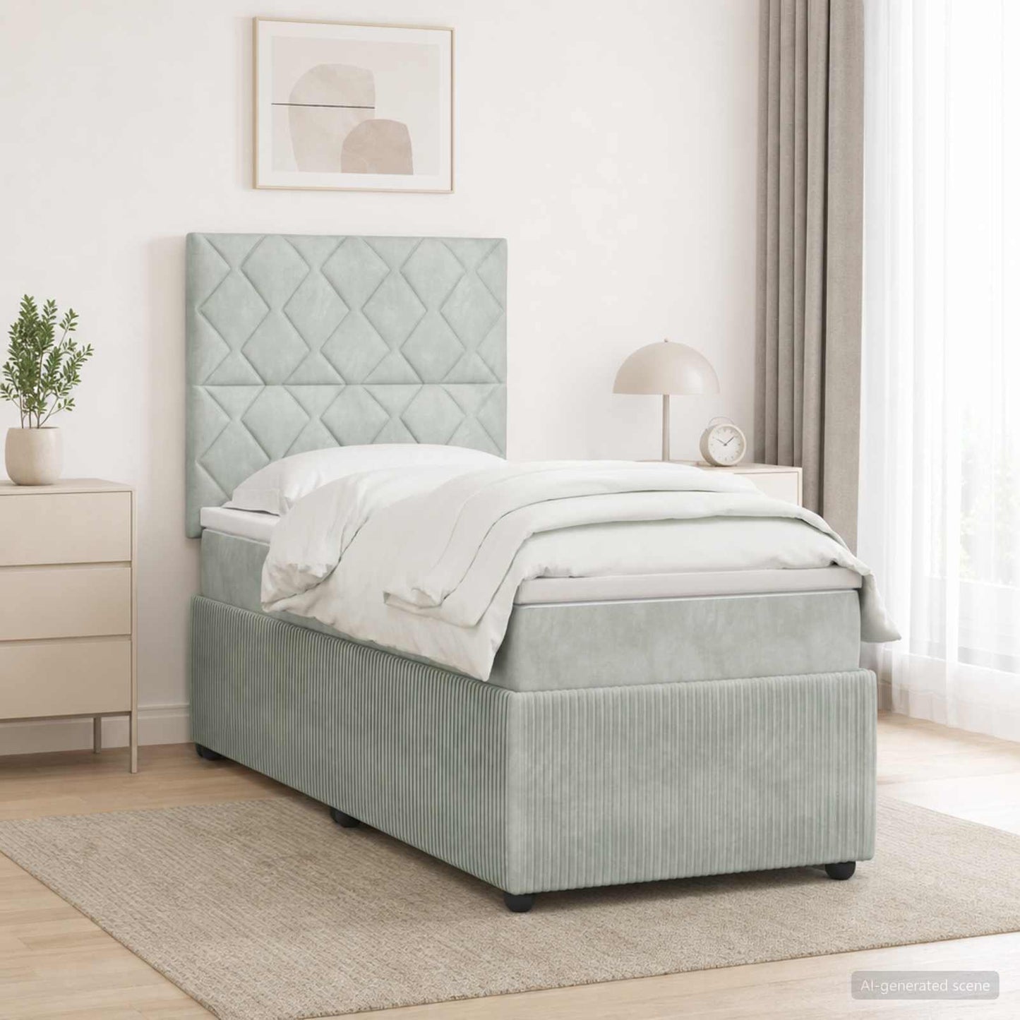 Boxspringbett mit Matratze Hellgrau 100 x 200 cm Samt