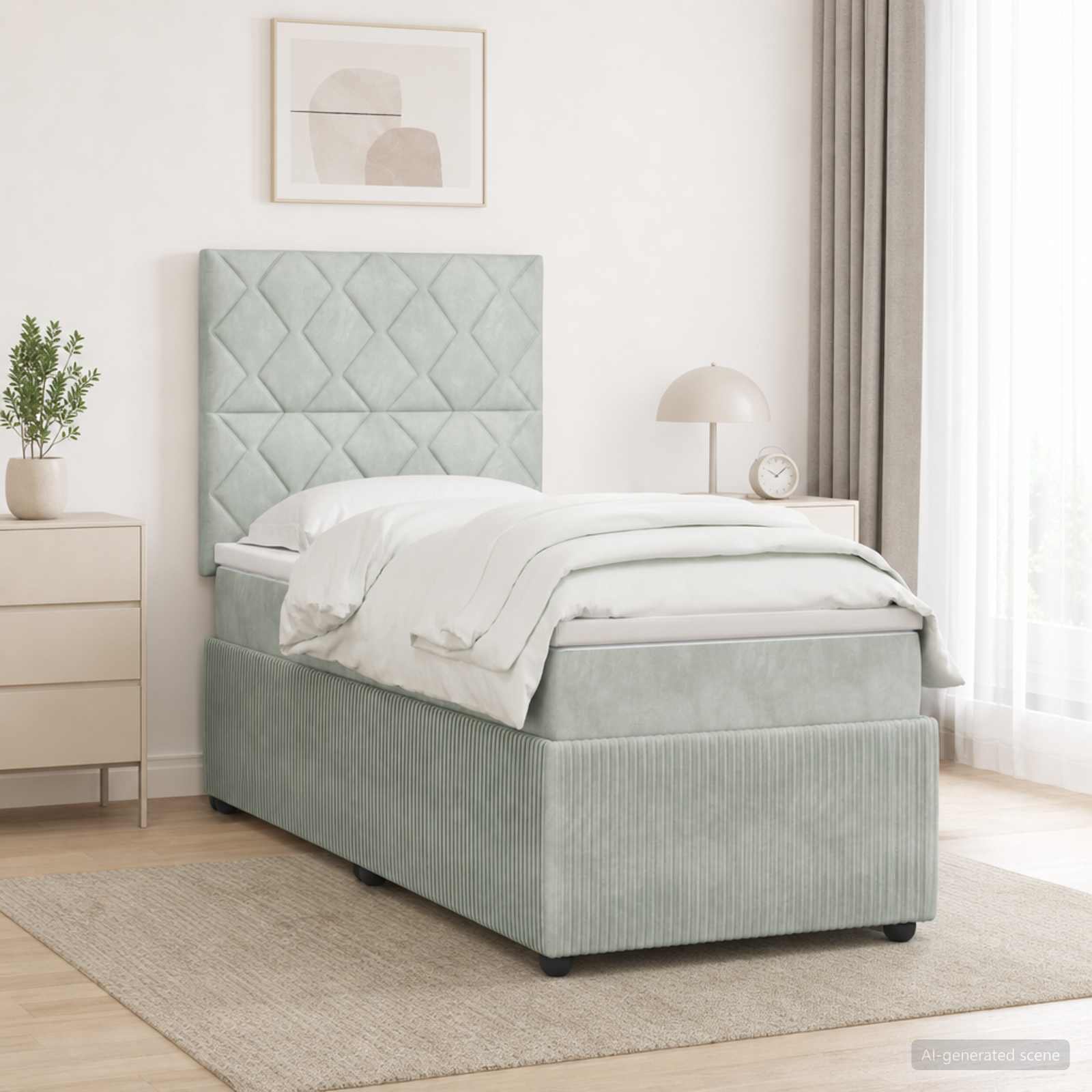 Boxspringbett mit Matratze Hellgrau 90 x 190 cm Samt