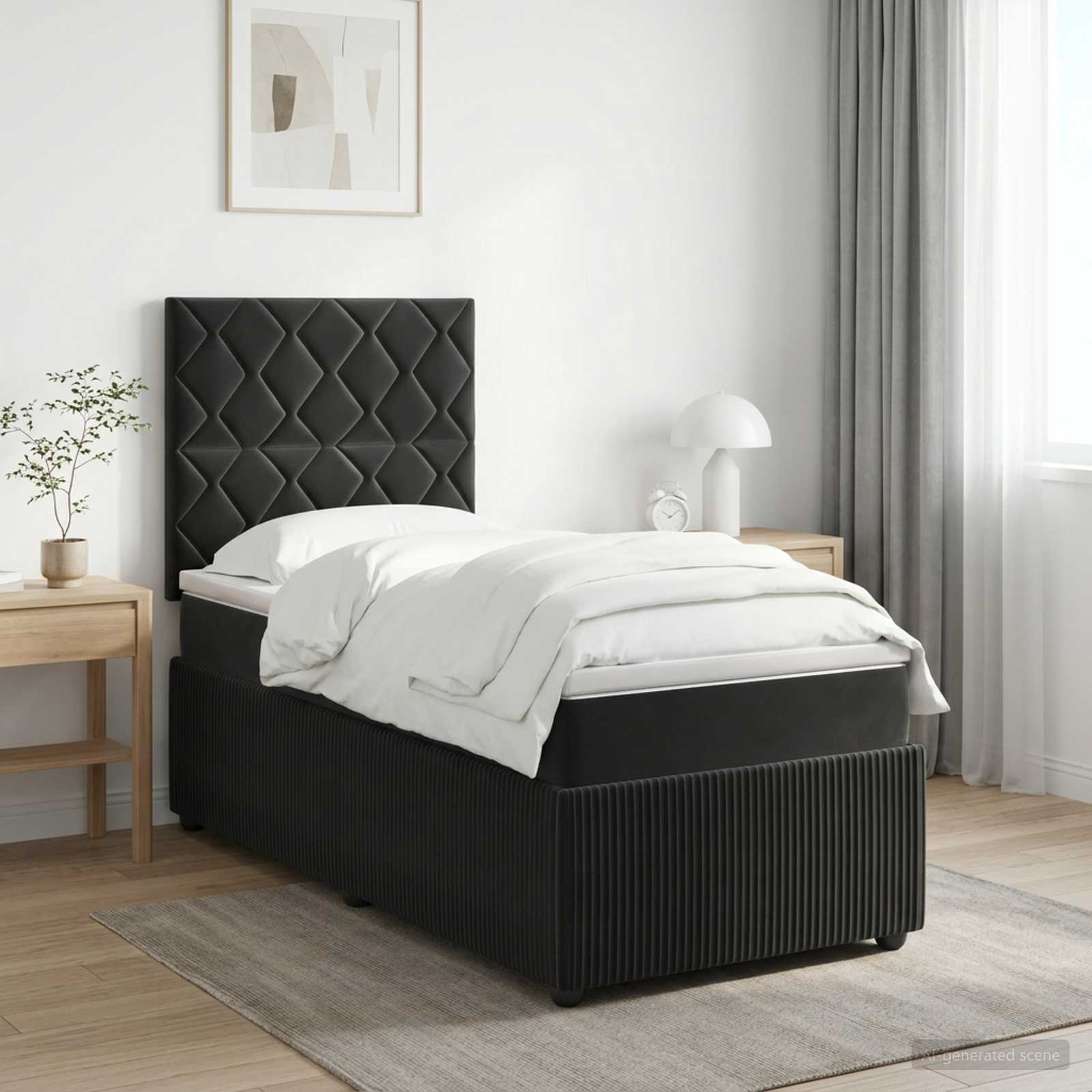 Boxspringbett mit Matratze Schwarz 80 x 200 cm Samt
