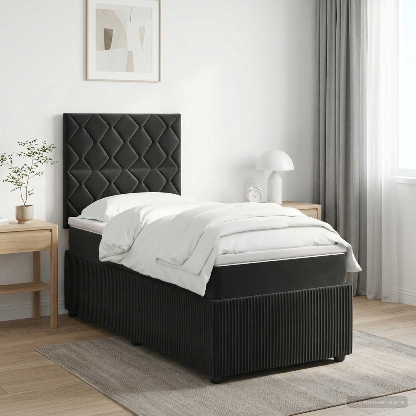 Boxspringbett mit Matratze Schwarz 100 x 200 cm Samt