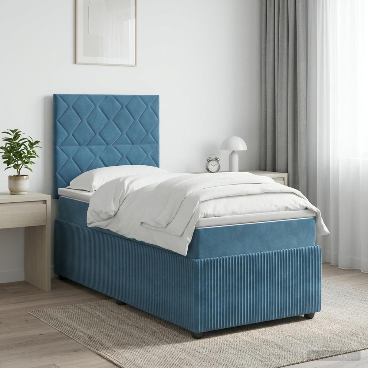 Boxspringbett mit Matratze mit Kopfteil Blau 100 x 200 cm Samt