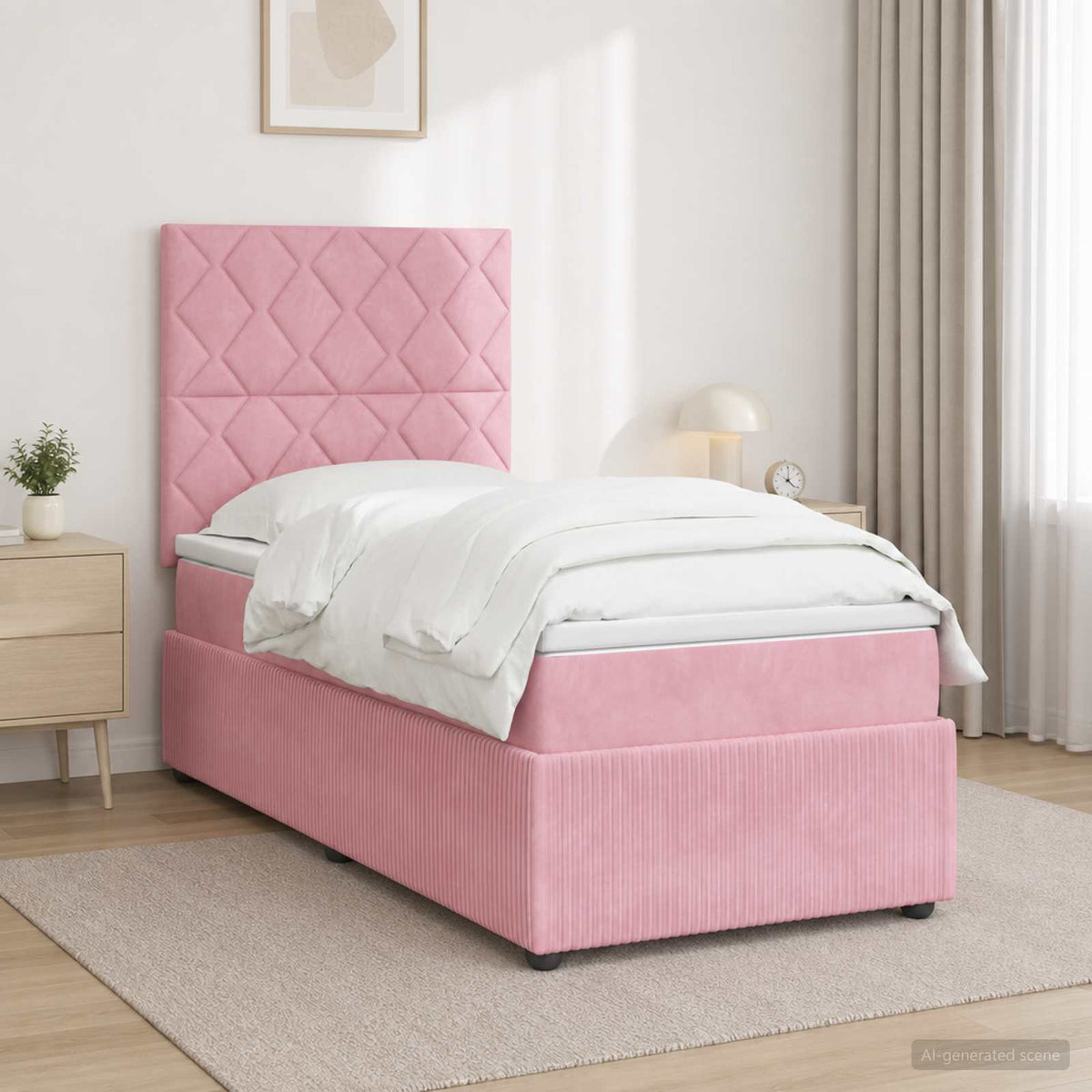 Boxspringbett mit Matratze mit Kopfteil Rosa 100 x 200 cm Samt