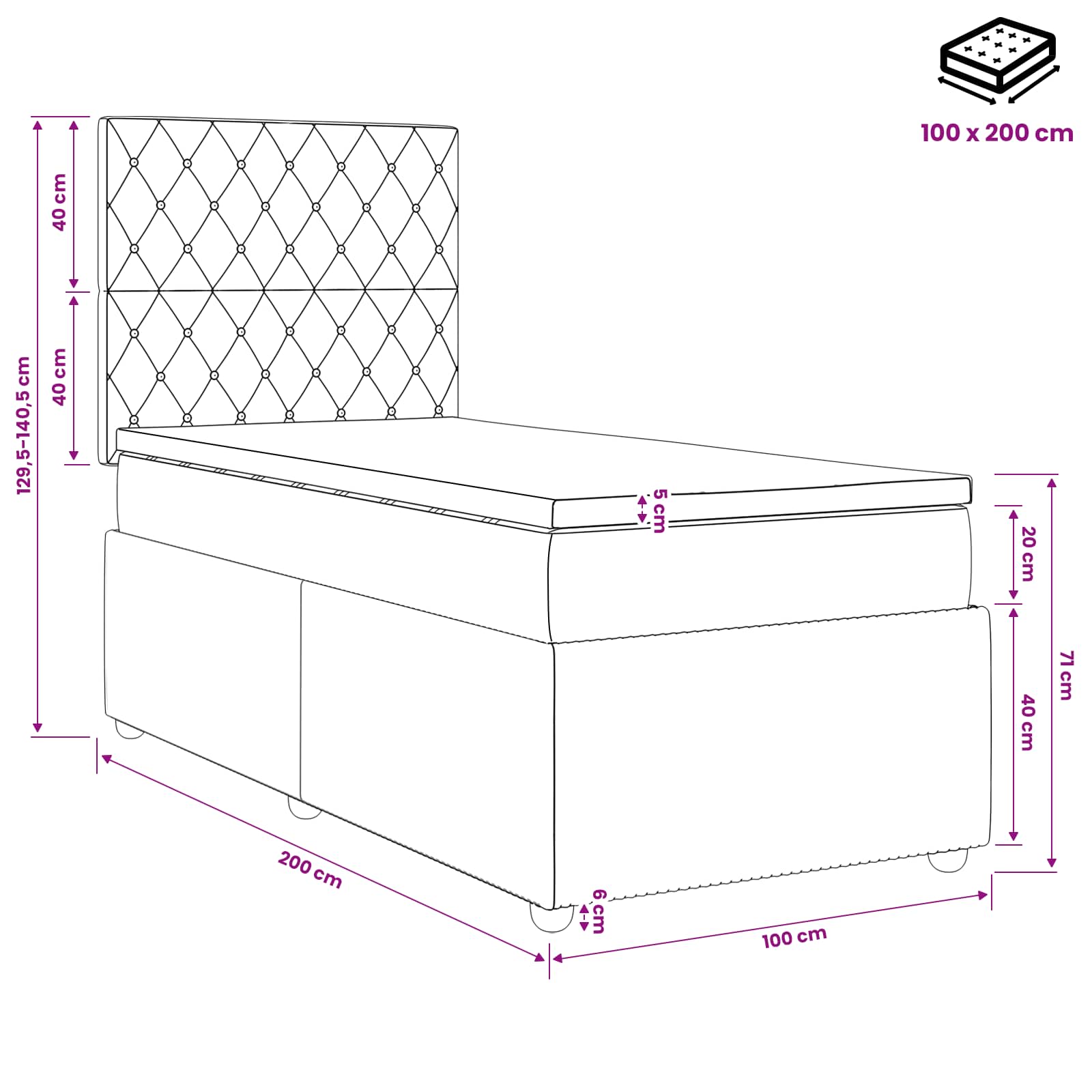 Boxspringbett mit Matratze Dunkelgrün 100 x 200 cm Samt