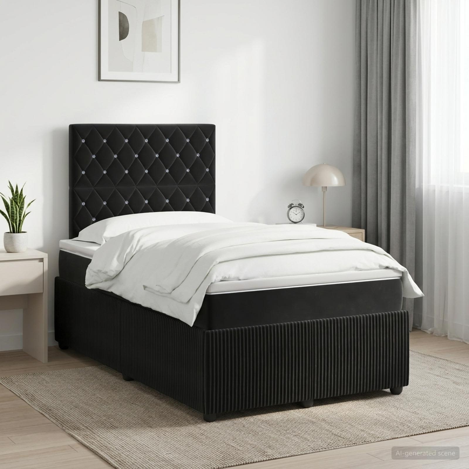 Boxspringbett mit Matratze Schwarz 120 x 190 cm Samt