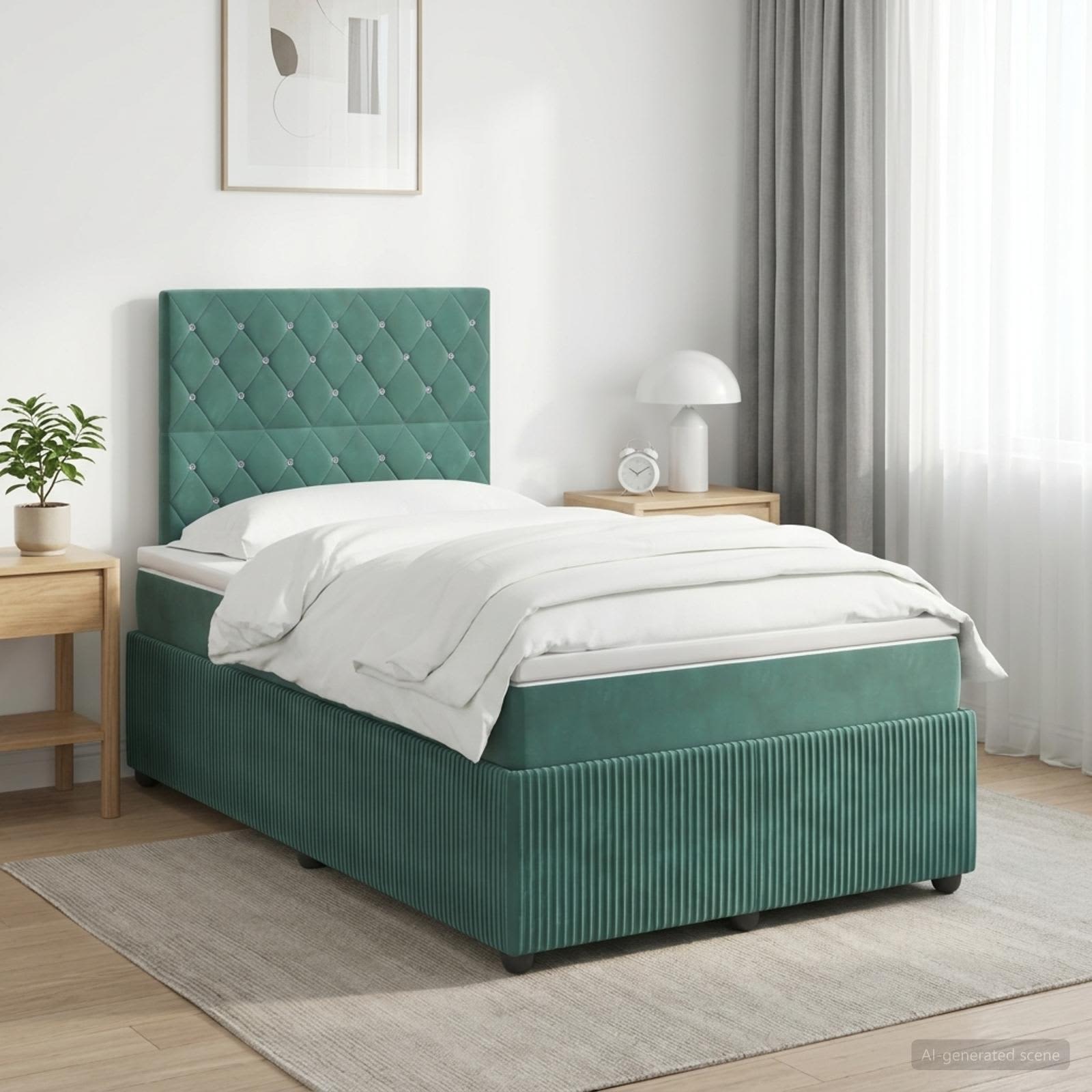 Boxspringbett mit Matratze Dunkelgrün 120 x 190 cm Samt