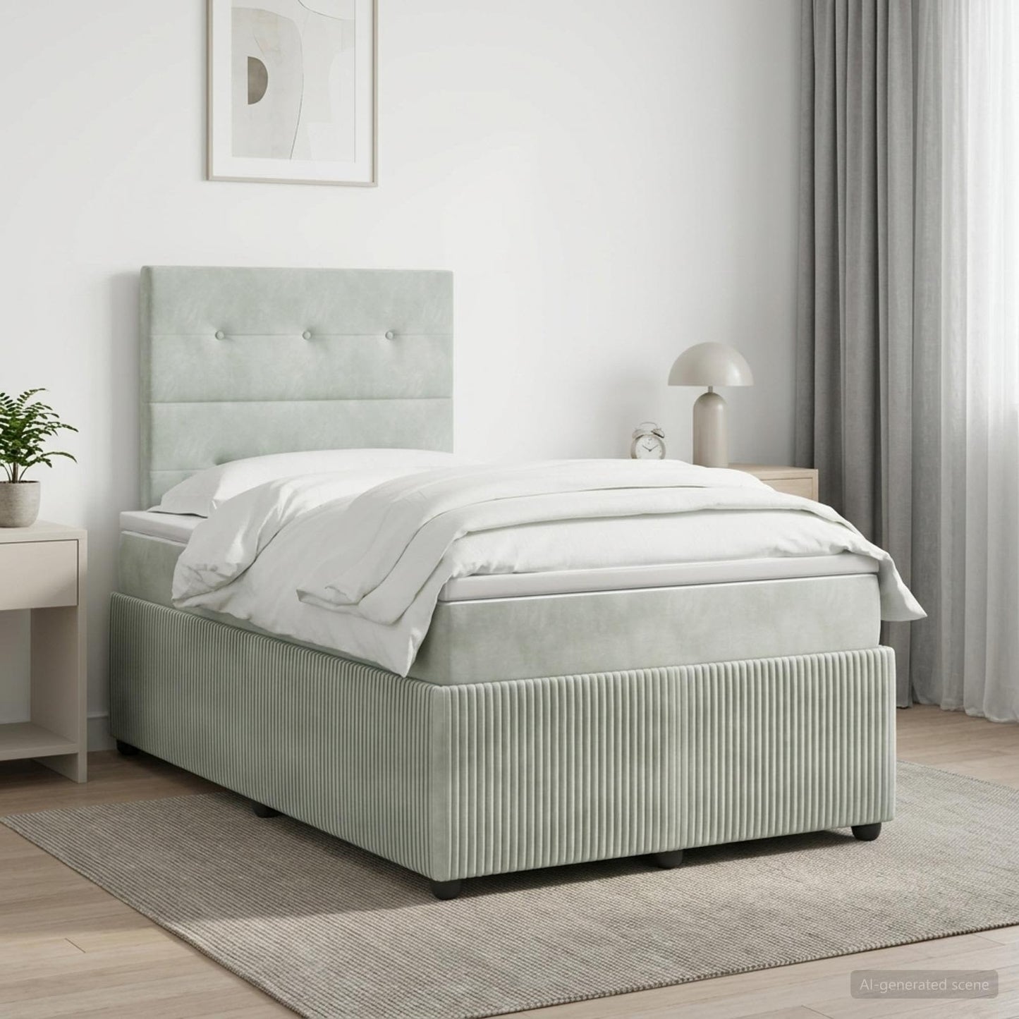 Boxspringbett mit Matratze Hellgrau 120 x 190 cm Samt