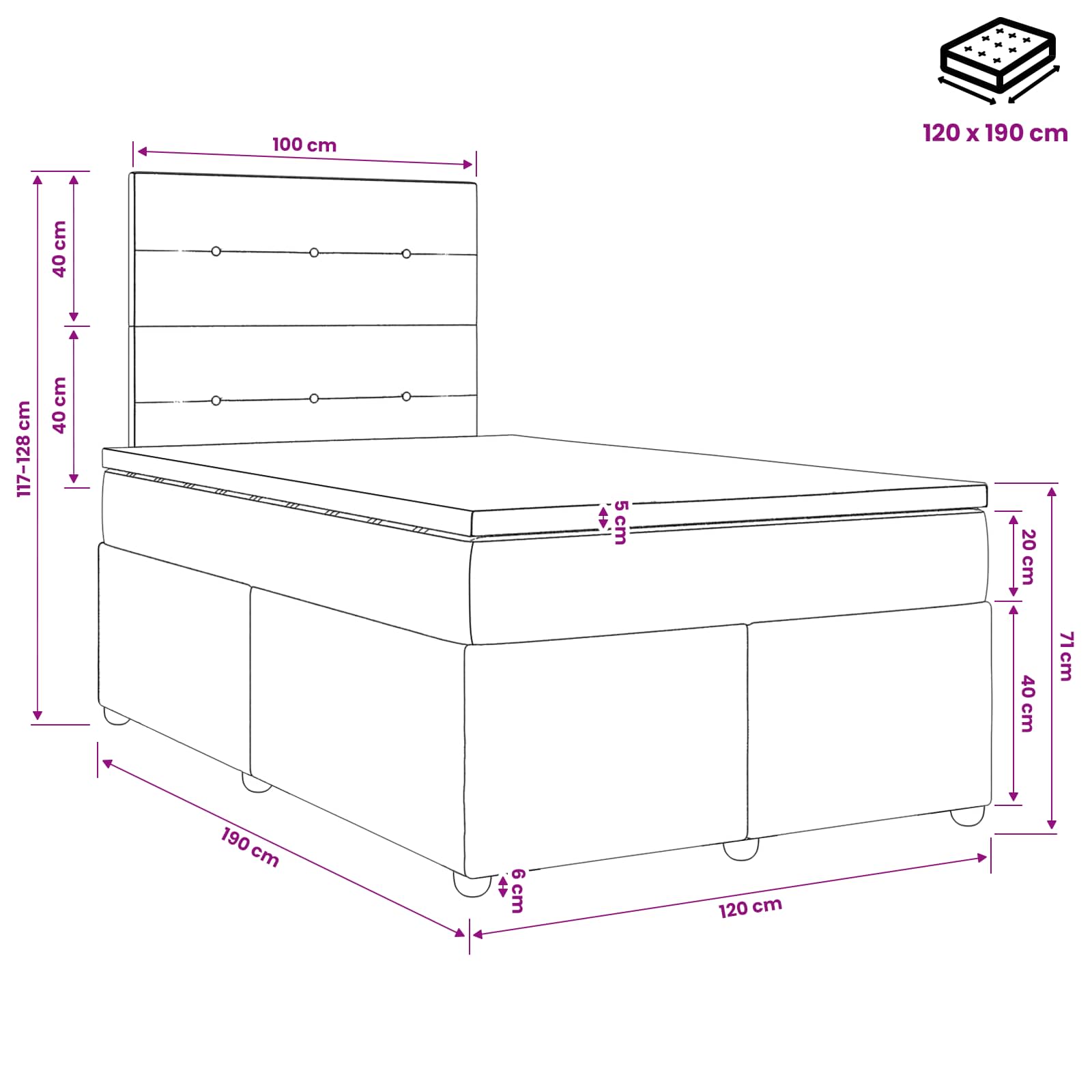 Boxspringbett mit Matratze Dunkelgrau 120 x 190 cm Samt