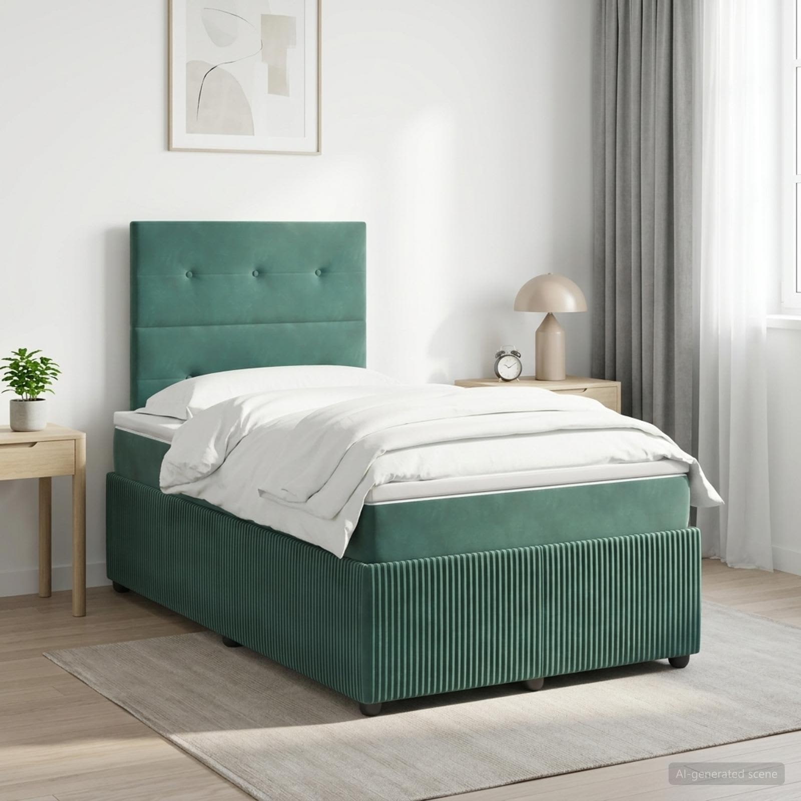 Boxspringbett mit Matratze Dunkelgrün 120 x 190 cm Samt