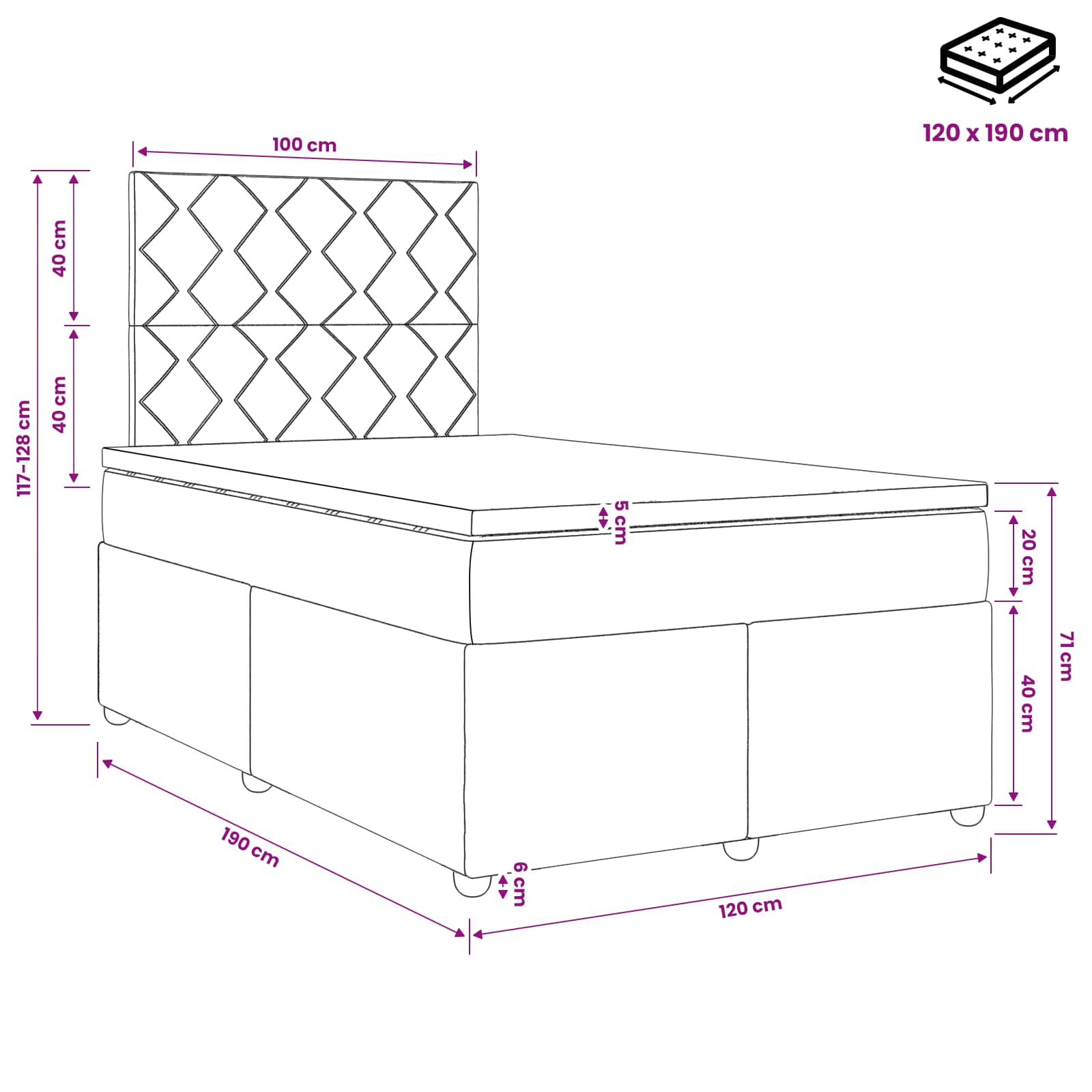 Boxspringbett mit Matratze Hellgrau 120 x 190 cm Samt