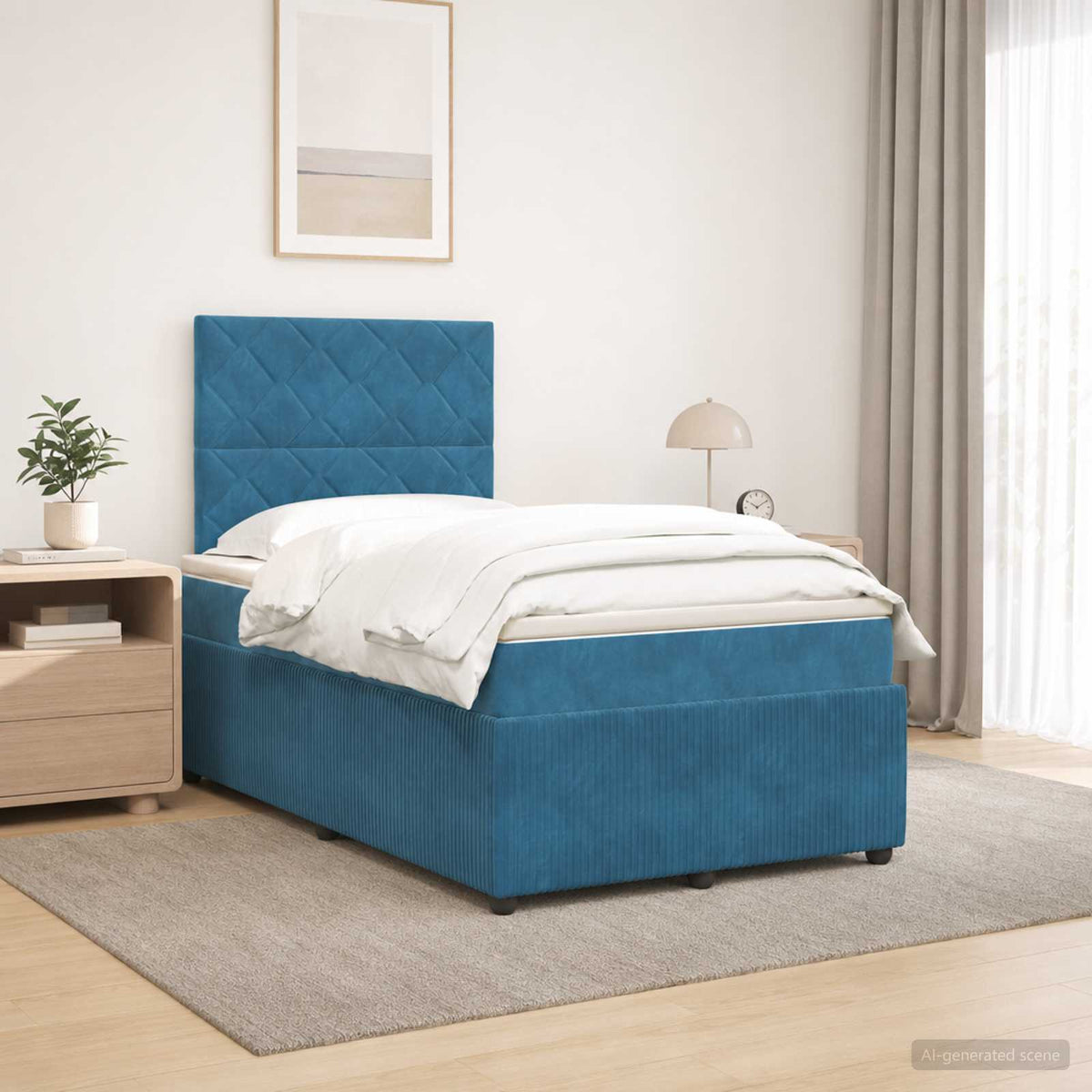 Boxspringbett mit Matratze mit Kopfteil Blau 120 x 190 cm Samt