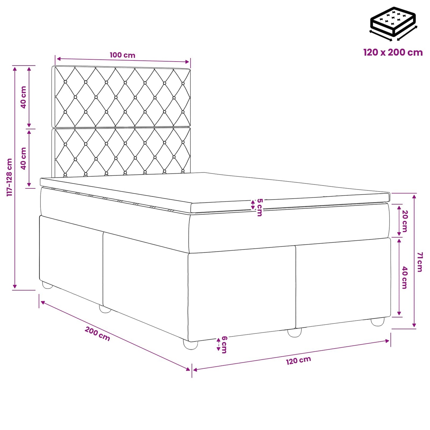Boxspringbett mit Matratze Hellgrau 120 x 200 cm Samt