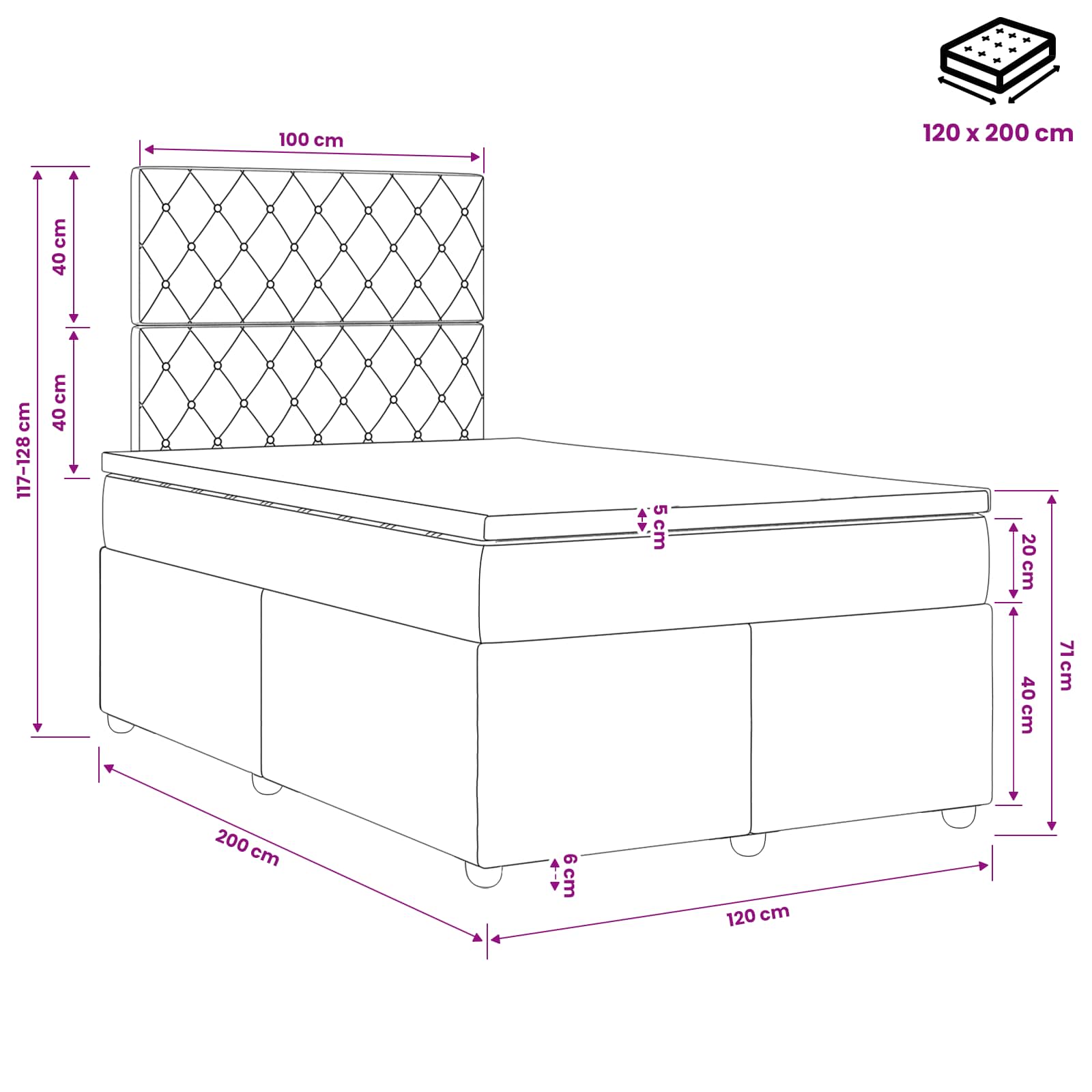 Boxspringbett mit Matratze Hellgrau 120 x 200 cm Samt