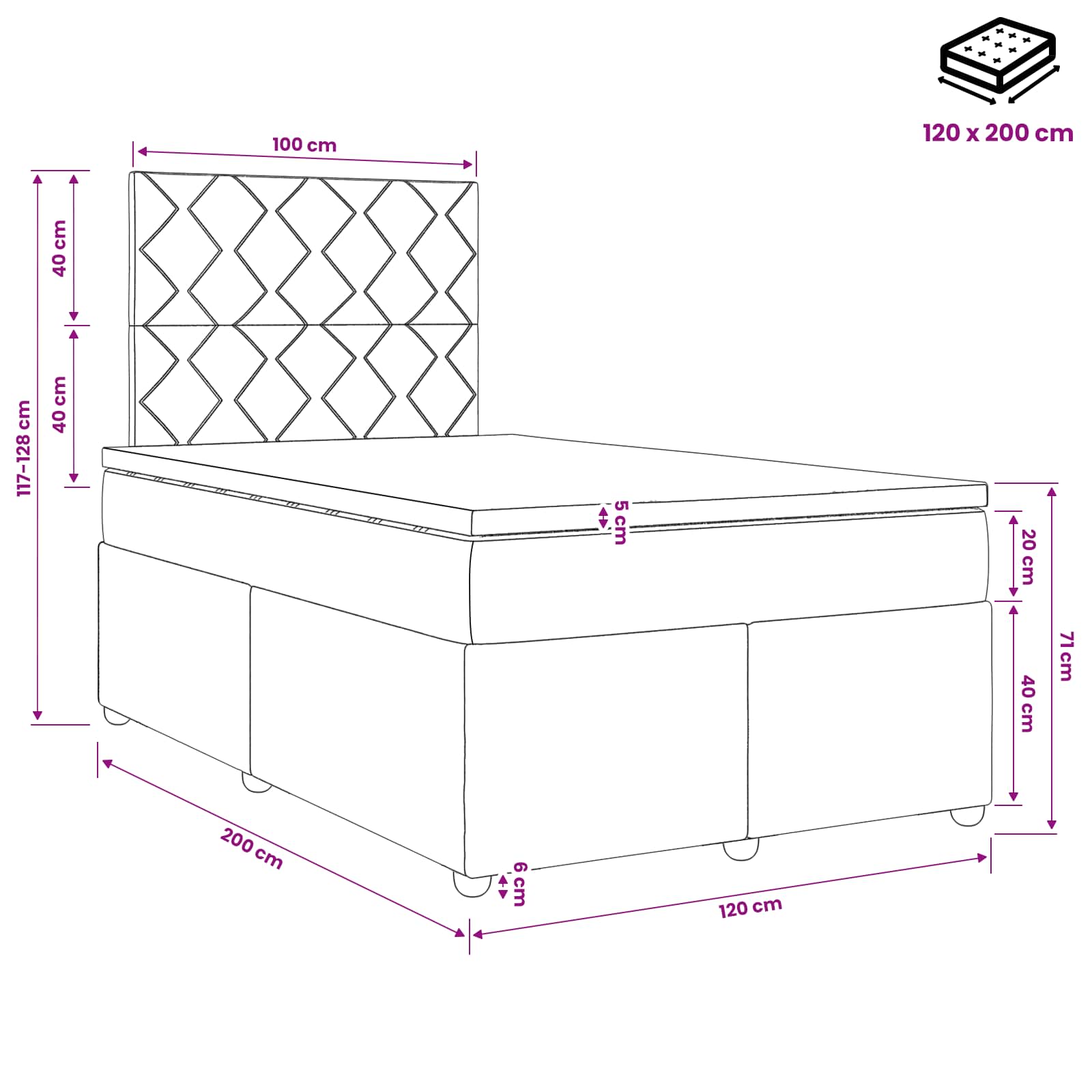 Boxspringbett mit Matratze Hellgrau 120 x 200 cm Samt