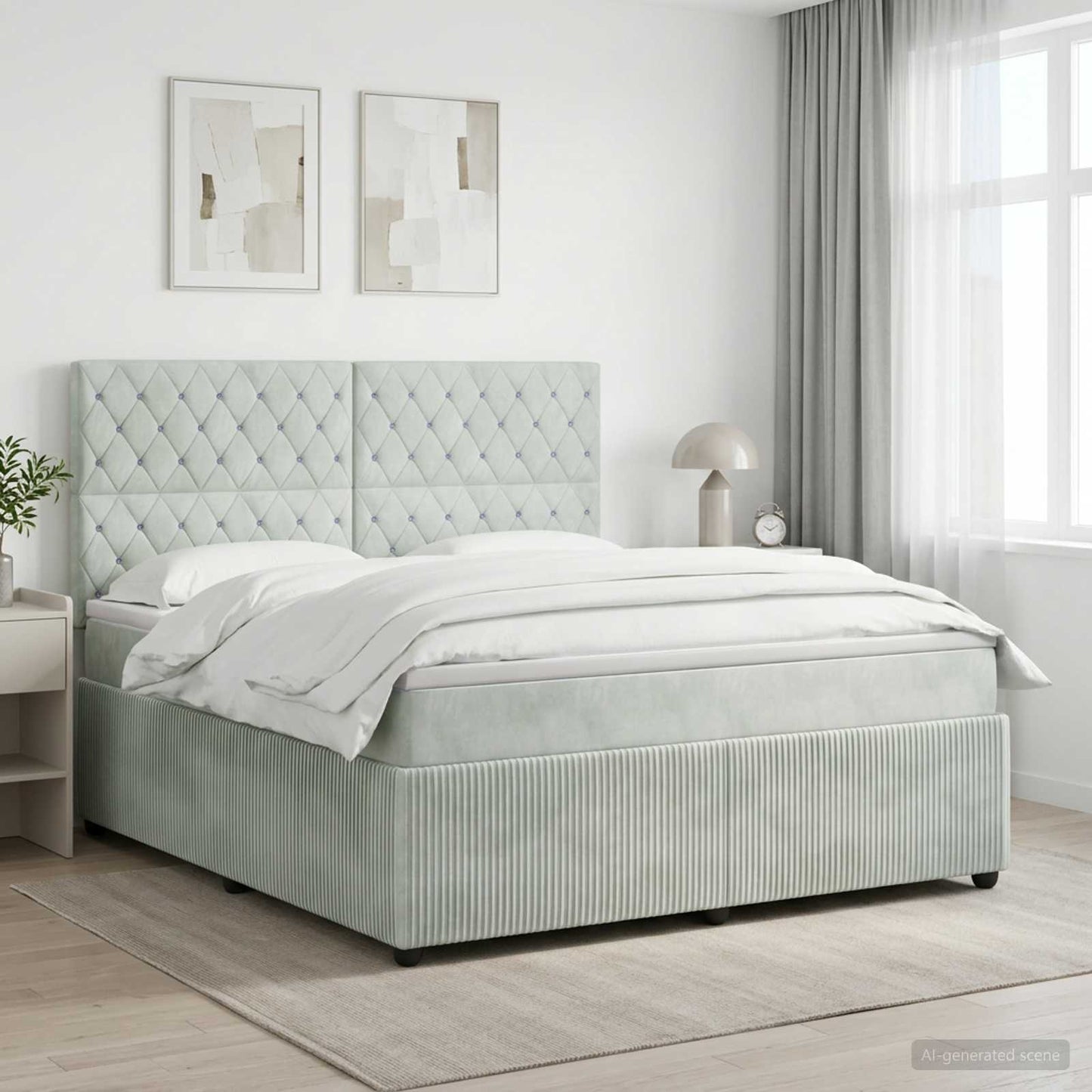 Boxspringbett mit Matratze Hellgrau 140 x 190 cm Samt