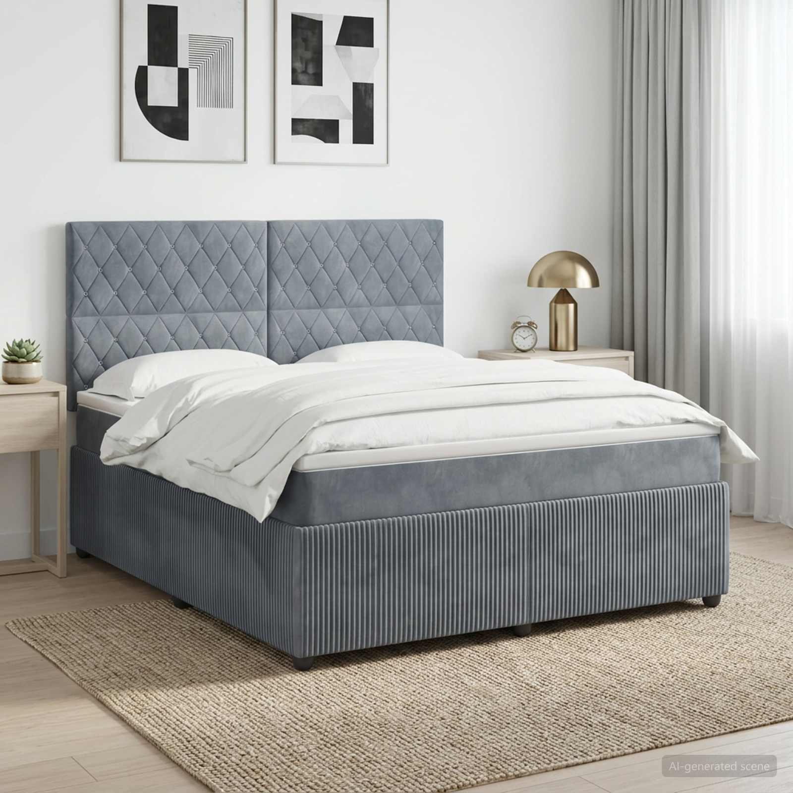 Boxspringbett mit Matratze Dunkelgrau 140 x 190 cm Samt