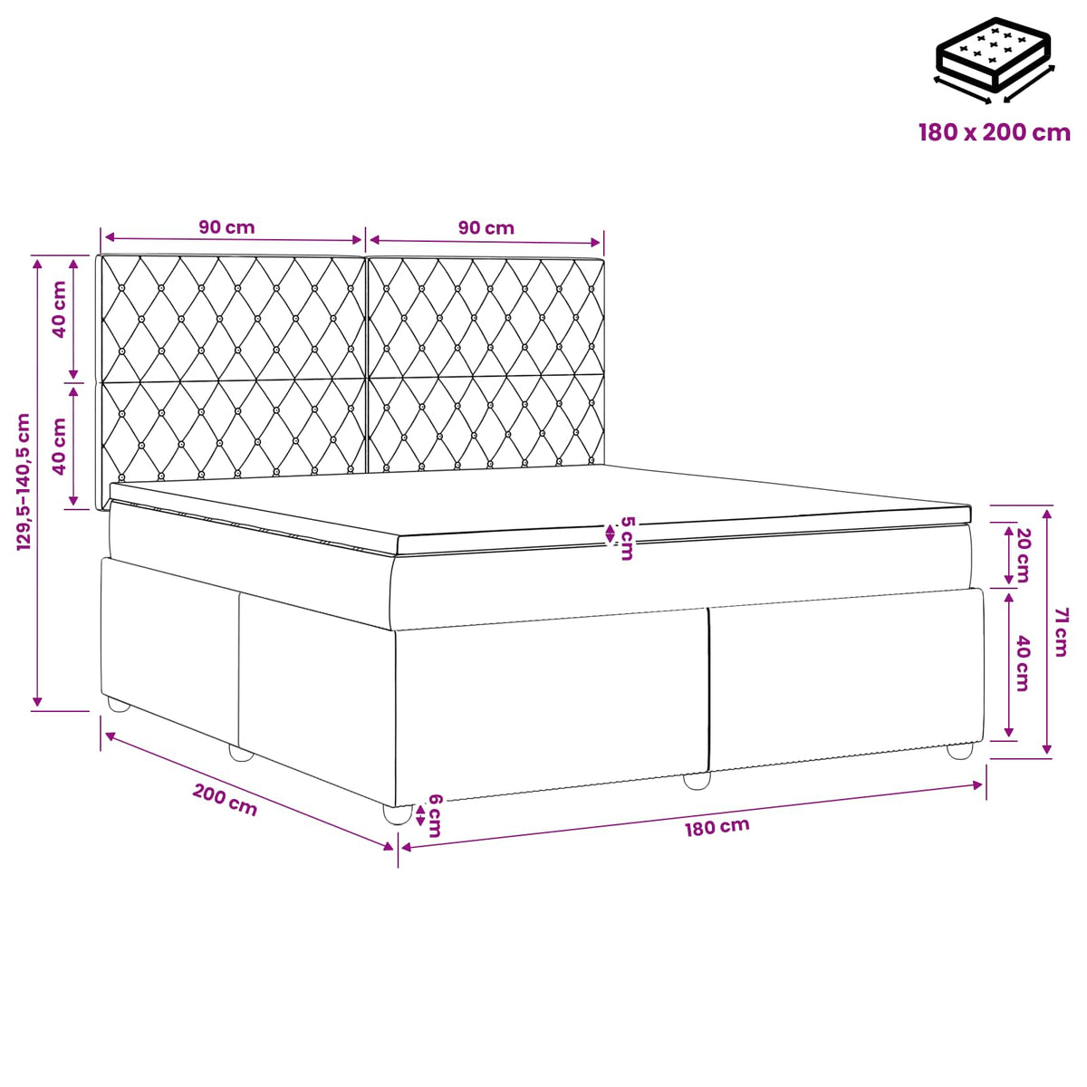 Boxspringbett mit Matratze Dunkelgrau 180 x 200 cm Samt