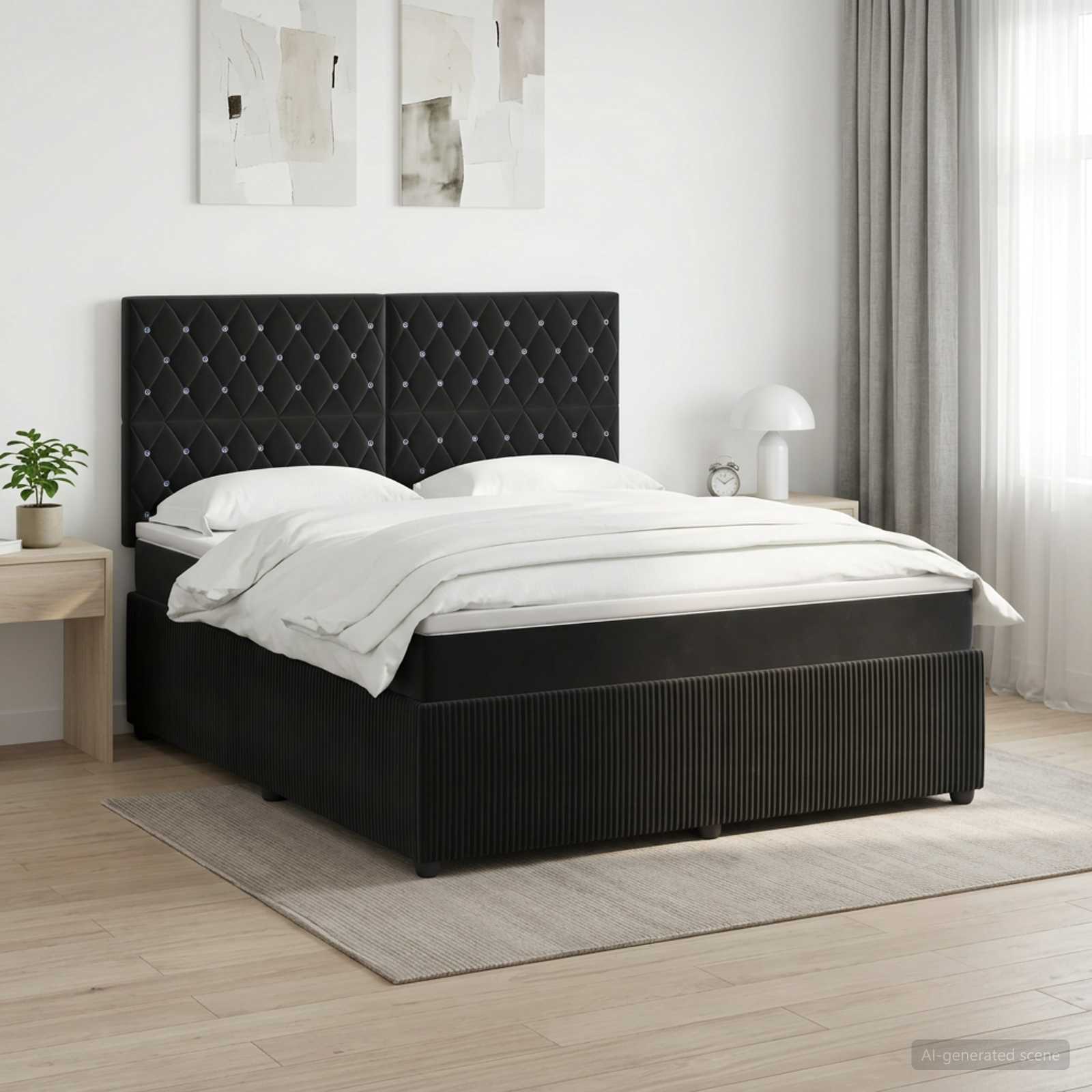 Boxspringbett mit Matratze Schwarz 140 x 190 cm Samt