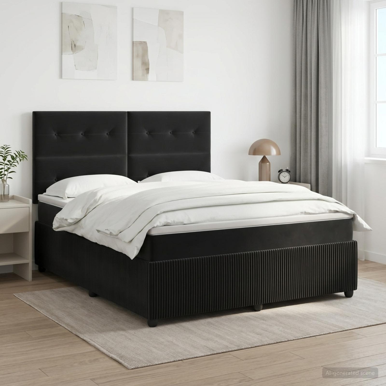Boxspringbett mit Matratze Schwarz 140 x 200 cm Samt