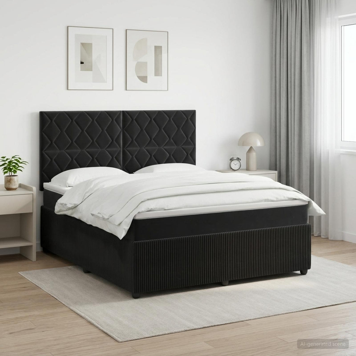Boxspringbett mit Matratze Schwarz 140 x 190 cm Samt