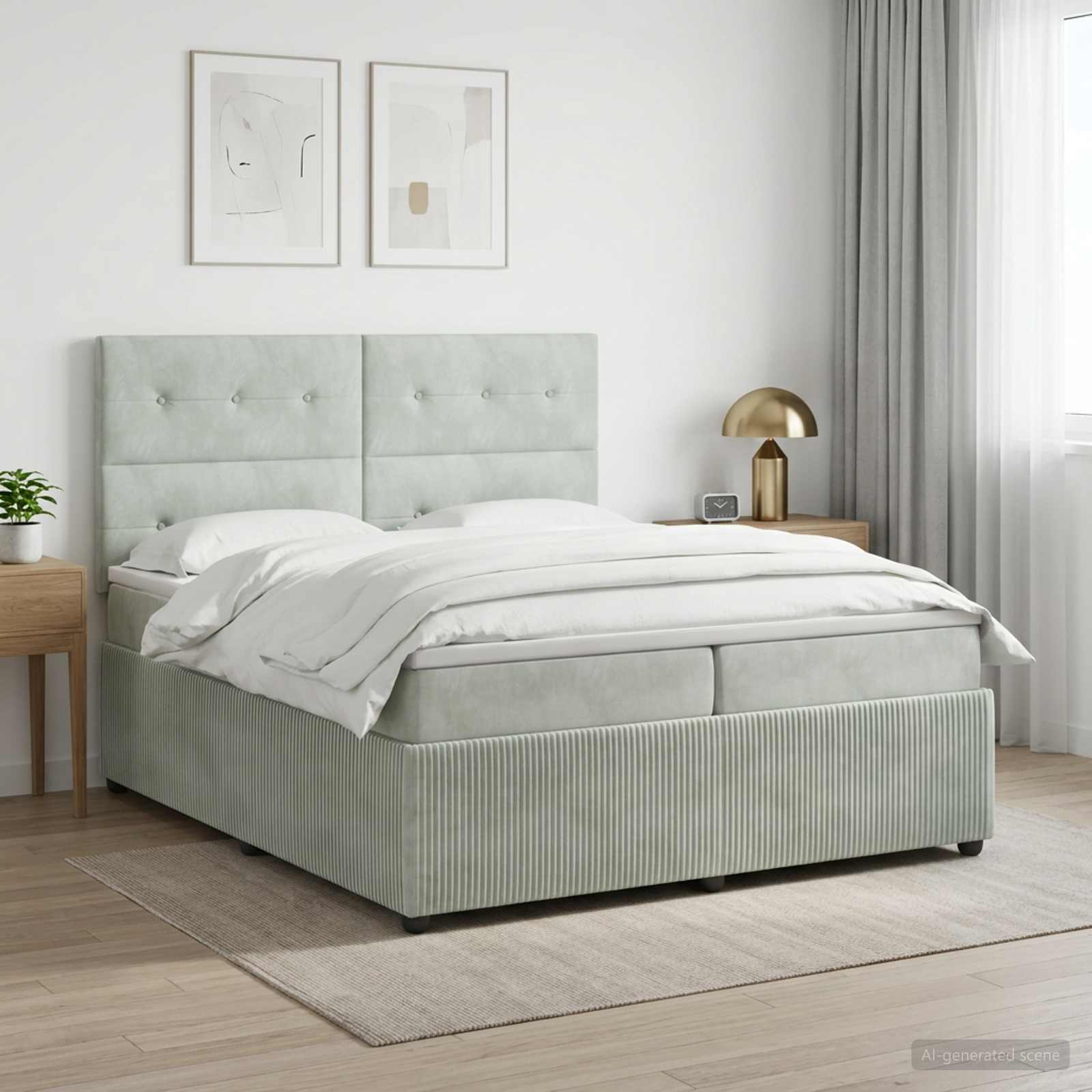 Boxspringbett mit Matratze Hellgrau 200 x 200 cm Samt